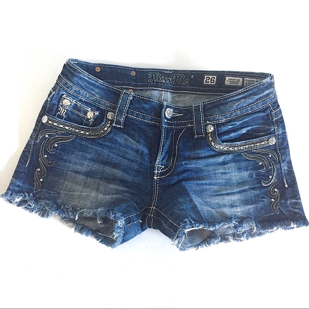 MISS ME | Signature Rhinestone Denim Shorts